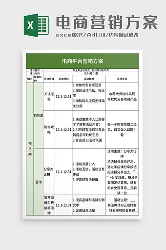 简约电商平台营销方案excel模板图片