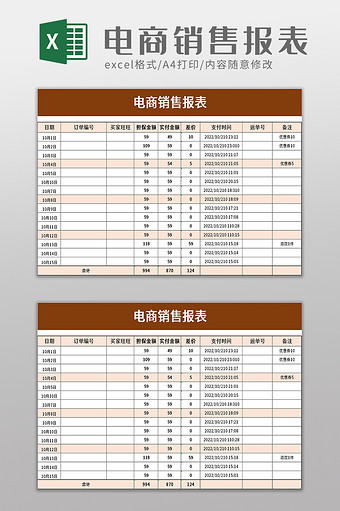 简洁电商销售报表excel模板