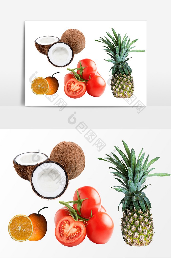 椰子菠萝番茄橙子装饰图片图片