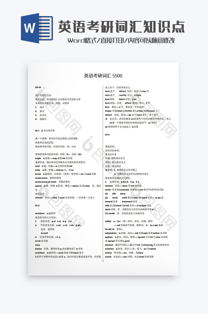 英语考研词汇知识点Word模板图片图片