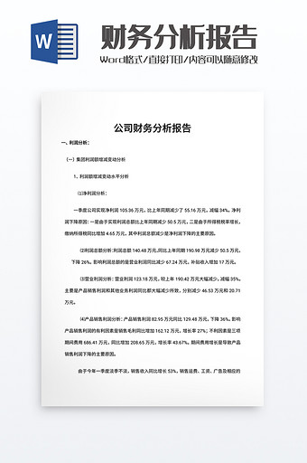 简洁公司财务分析报告word模板图片