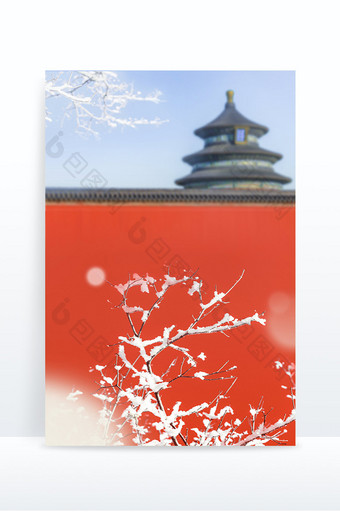 冬日古风红墙宫墙雪景下雪背景图片