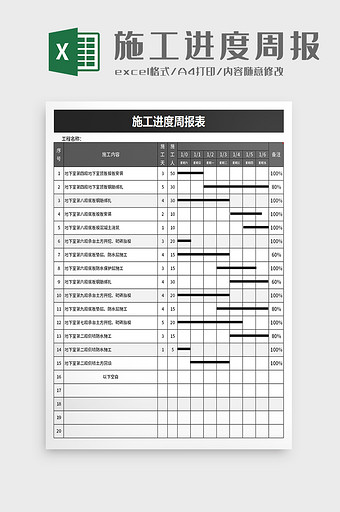 施工进度周报表excel模板图片