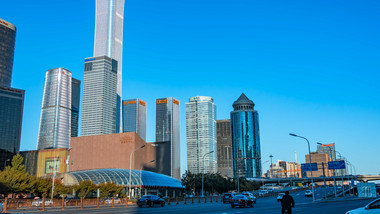 城市4K<strong>北京</strong>国贸CBD城市车流交通<strong>地标</strong>延