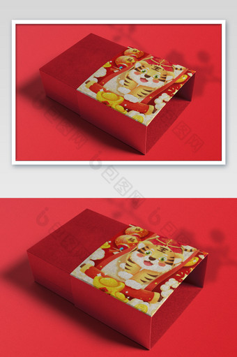 红色高端2022虎年新年礼盒样机图片