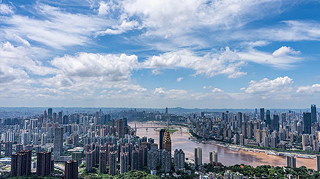 城市震撼重庆长江两岸风光蓝天白云延时摄影