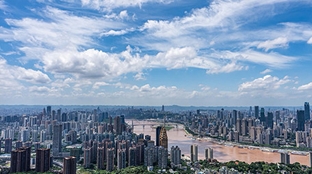 城市震撼重庆长江两岸风光蓝天白云延时摄影