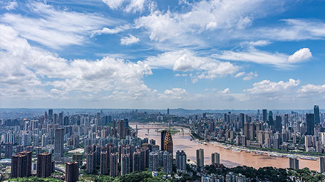 城市震撼重庆长江两岸风光蓝天白云延时摄影