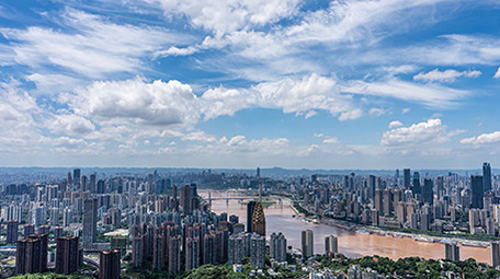 城市震撼重庆长江两岸风光蓝天白云延时摄影