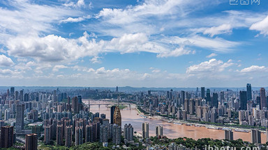 城市震撼重庆长江两岸风光蓝天白云延时摄影