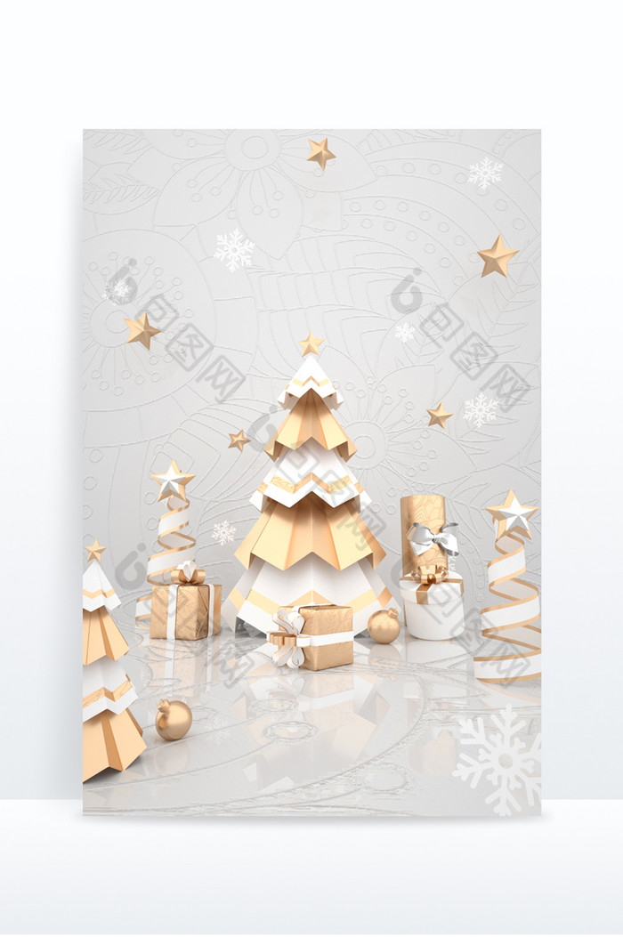 白金色时尚简约圣诞树C4D场景图片图片