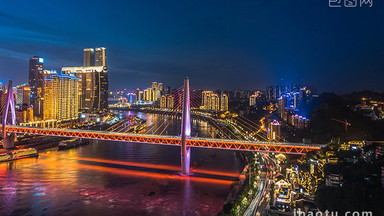 震撼城市重庆东水门大桥夜景车流灯光延时