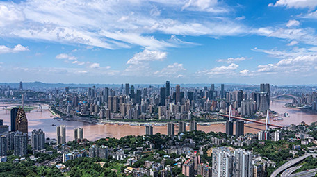 大气城市重庆城区全景蓝天白云延时