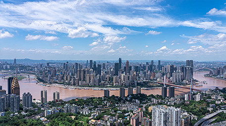 大气城市重庆城区全景蓝天白云延时