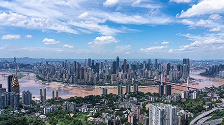 大气城市重庆城区全景蓝天白云延时