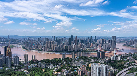 大气城市重庆城区全景蓝天白云延时