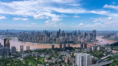 大气城市重庆城区全景蓝天白云延时