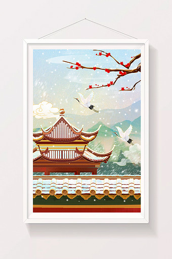 中国风国潮大雪冬季节气海报插画图片
