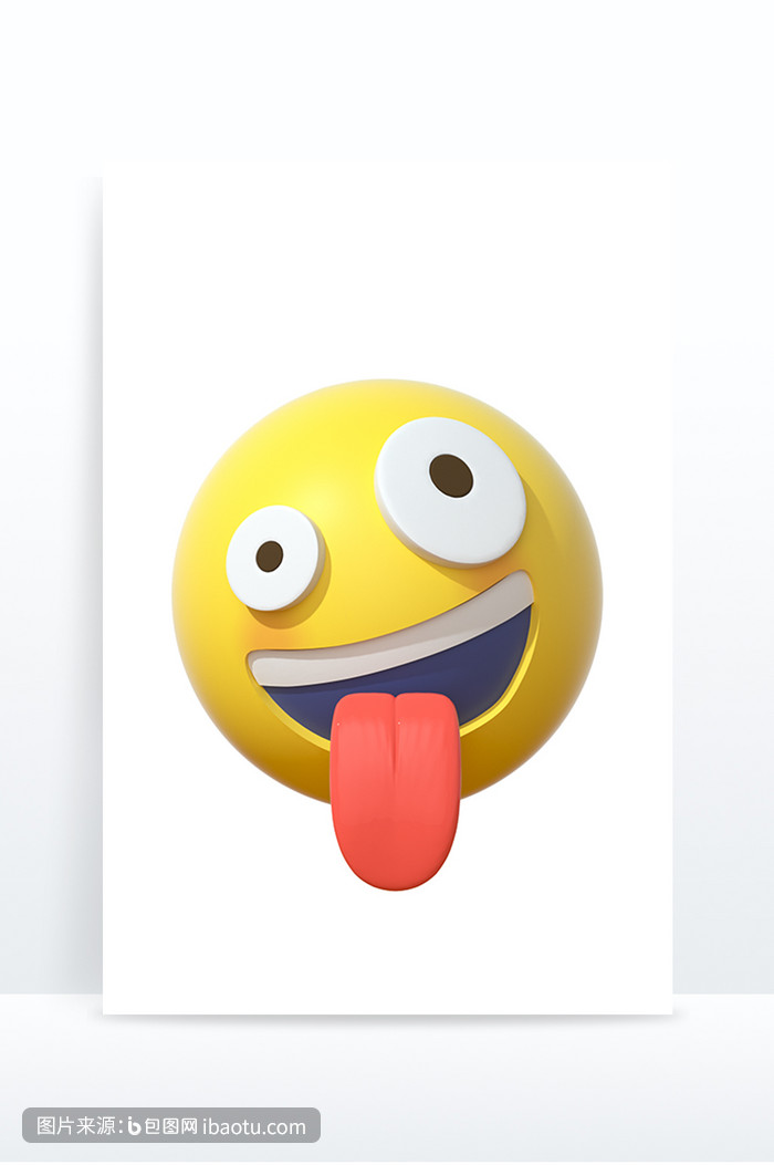 3d卡通emoji表情黄色图标调皮吐舌,包图网,图片,素材,模板,免费