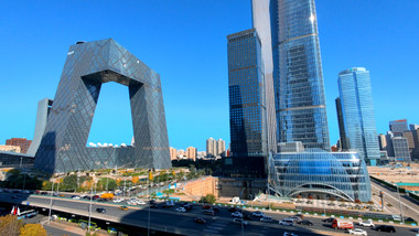 大气<strong>北京</strong>国贸核心区<strong>地标</strong>晴朗蓝天4K实拍