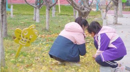 秋日公园小孩玩耍环卫工人工作素材