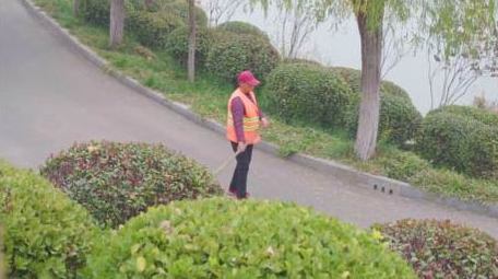 秋日公园小孩玩耍环卫工人工作素材