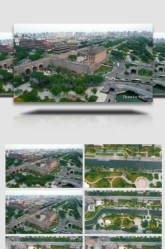 城市地标实拍西安5A古城墙历史建筑航拍视图片