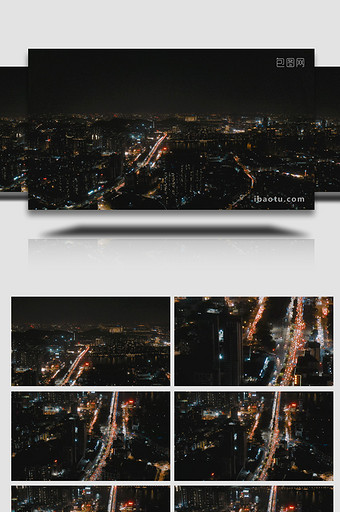 高空拍摄灯火通明城市夜景4K实拍图片