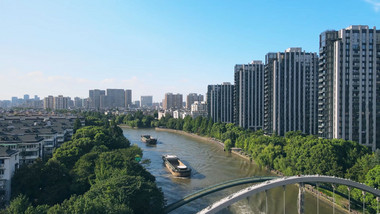 城市<strong>地标</strong>浙江<strong>杭州</strong>大运河船舶4K大气航拍