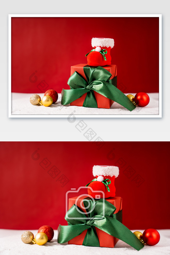 红色圣诞节装饰圣诞礼物摆拍摄影图图片图片