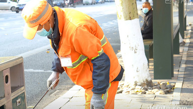 劳务人员城市环卫保洁工人实拍