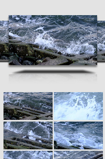 自然海洋海浪拍打岸边海水海边波涛汹涌实拍图片