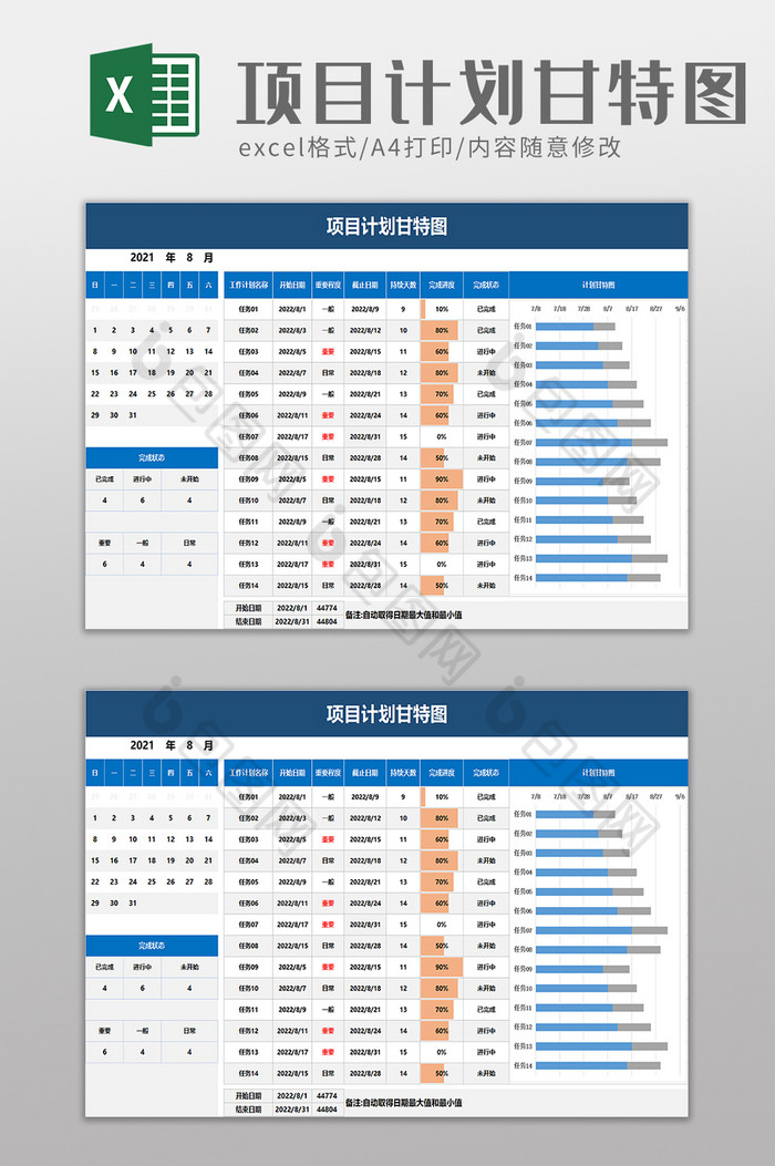 项目计划甘特图excel模板图片图片