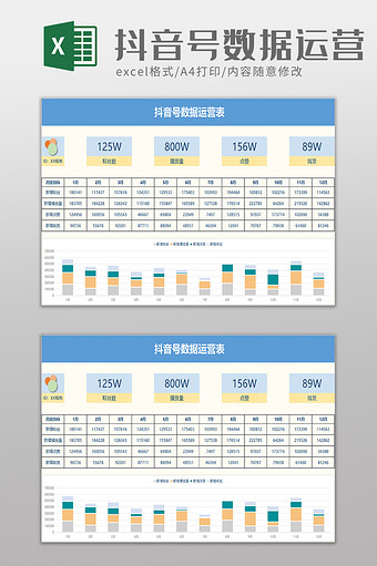 实用抖音号数据运营表excel模板图片