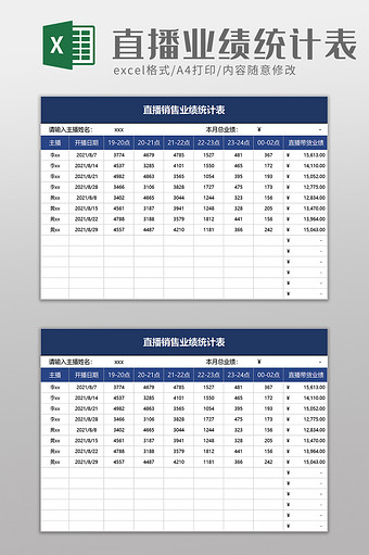 直播销售业绩统计表excel模板图片