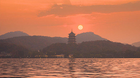 杭州西湖雷峰塔日出实拍