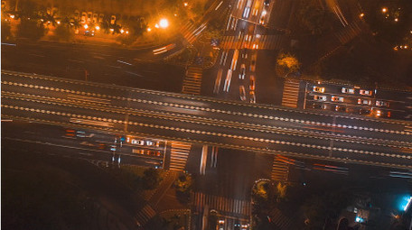 城市车流夜景航拍延时摄影交通出行4K实拍