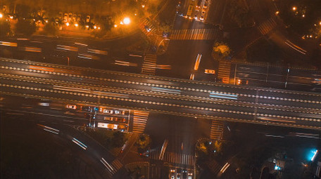 城市车流夜景航拍延时摄影交通出行4K实拍