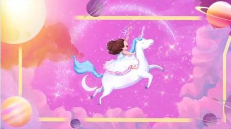 卡通唯美治愈梦幻星空紫色独角兽背景视频