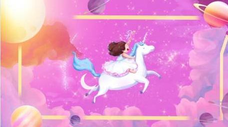 卡通唯美治愈梦幻星空紫色独角兽背景视频