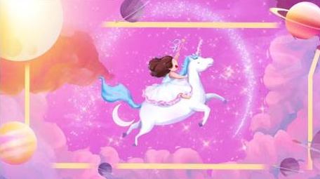 卡通唯美治愈梦幻星空紫色独角兽背景视频