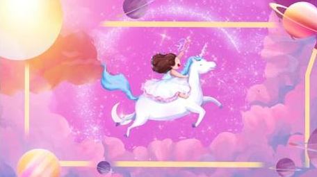 卡通唯美治愈梦幻星空紫色独角兽背景视频