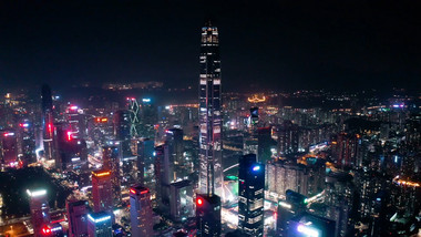 城市震撼深圳福田CBD灯光<strong>夜景</strong>航拍