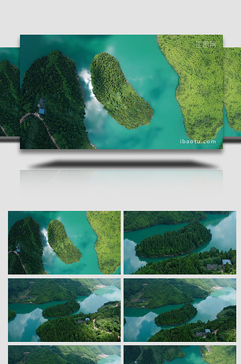 自然震撼湖中小岛绿色山林山水风光航拍图片