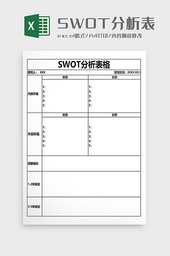 个人发展SWOT分析表空白表格图片