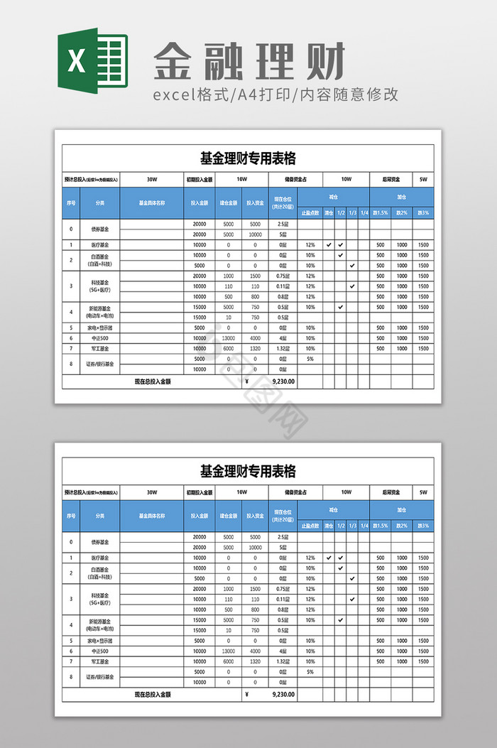 个人基金理财明细统计表格