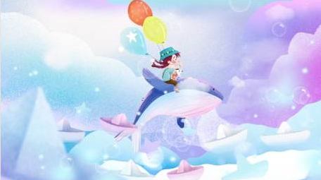 卡通彩色浪漫小船泡泡梦幻飞翔鲸鱼背景视频