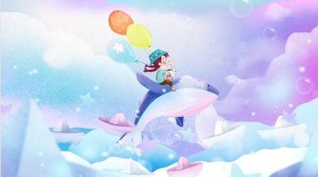 卡通彩色浪漫小船泡泡梦幻飞翔鲸鱼背景视频