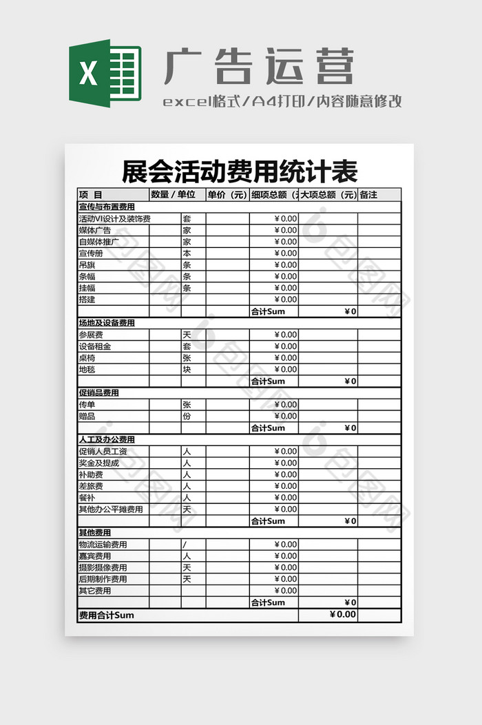 展会活动费用统计表