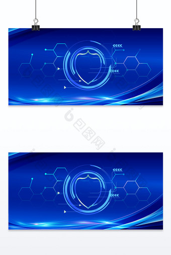 蓝色网络安全科技风格盾牌背景图片